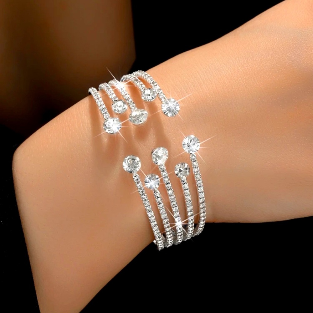1pc Diamond-set Open End Shining Bracelet For Parties & Dinners
